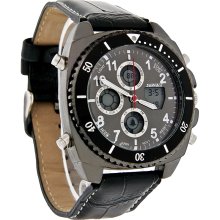 Surface Mens Analog Digital Alarm Chronograpoh Quartz Black Leather Watch 31776