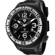 SWISS LEGEND Men's Neptune Black Dial Silver Bezel Black Rubber