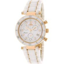 Swiss Precimax Women's Sophie Ceramic Elite SP13163 White Ceramic Swiss Chronograph Watch with Mother-Of-Pearl Dial