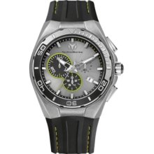 TechnoMarine Cruise Steel Evolution Chrono 45mm Watch - Grey/Green Dial, Black Silicon Strap 112008 Chronograph Sale Authentic
