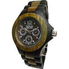 Tense Wood Mens Dark Green Sandalwood Wood Watch - Wood Bracelet - Black Dial - G4300DG