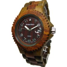 Tense Wood Mens Sport Sandalwood Wood Watch - Two-tone Bracelet - Dark Dial - G4100GS