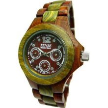 Tense Wood Mens Two-tone Sandalwood Wood Watch - Wood Bracelet - Brown Dial - G4300SG