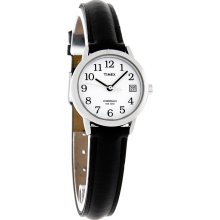 Timex Classic Ladies Indiglo White Dial Black Leather Watch T2h331