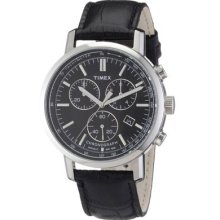 Timex Mens Classics Chronograph Black Indiglo Dial Stainless Steel Case Watch