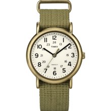 Timex Men's Weekender T2N894 Green Nylon Quartz Watch with White Dial