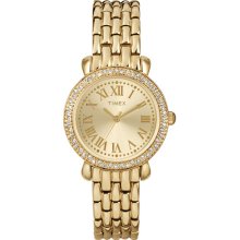 Timex Women's Crystal Accent Gold-Tone Watch, Stainless Steel Bracelet