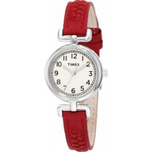 Timex Womens T2n661 Weekender Petite Red Woven Leather Strap Watch Wristwatch Ne