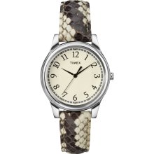 Timex Women's T2P088 Black/White Python Patterned Leather Strap Watch (Black/White)