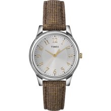 Timex Women's T2P094 Metallic Brown Leather Strap Watch (Silver/Brown)