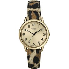 Timex Womens Watch w/ Leopard-Print Leather Strap