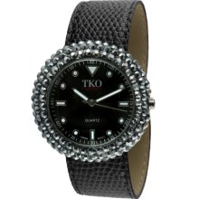 TKO ORLOGI Black Crocodile Leather Slap Crystal Watch