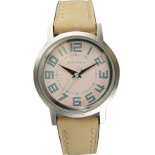 TOKYObay Womens Track Small Analog Stainless Watch - Light Brown Leather Strap - Eggshell Dial - T145-BE