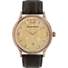 Tommy Bahama Mens Steel Drum Analog Stainless Watch - Brown Leather Strap - Gold Dial - TB1238