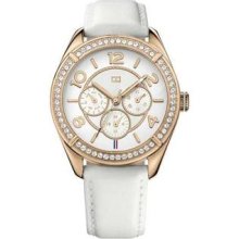 Tommy Hilfiger 1781251 Rose Gold Bezel With White Leather Strap Ladies Watch