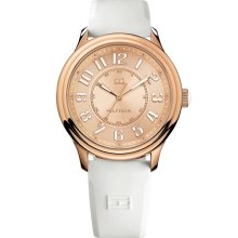 Tommy Hilfiger Round Silicone Strap Watch, 40mm White/ Rose Gold