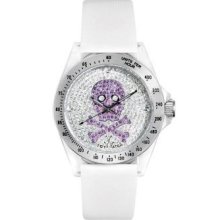 Toy Unisex Skull Design Purple White Cz Dial Satin Band Analog Watch S03whos