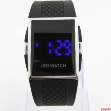 Trendy Digital Square Steel Case Menâ€™s Watch Black Rubber Band Led Watch Hours