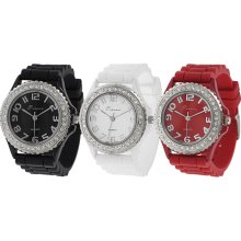 Tressa Women's Rhinestone-accented Silicone Watch (Black)