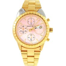 Tsumori Chisato Womens Big Cat Stainless Watch - Gold Bracelet - Pink Dial - TSUSILCF001