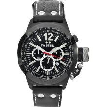 TW Steel Mens CEO Chronograph Stainless Watch - Black Leather Strap - Black Dial - CE1033
