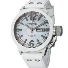 Tw Steel Men's 'ceo Canteen' Mother Of Pearl Dial White Strap Watch