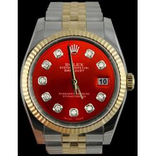 Two tone jubilee bracelet fluted bezel red diamond dial datejust men watch rolex