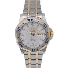 Two Tone Stainless Stee Seiko 5 Silver Tone Dial Automatic Link Bracelet