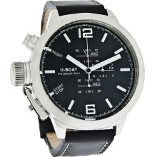 U-Boat IFO Mens XL Quartz Chronograph Sterling Silver Black Band Watch UB378