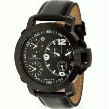 Uhr-Kraft Mens Helicop 2 Stainless Watch - Black Leather Strap - Black Dial - UHR23433/2