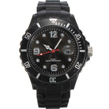 Unisex Black Silicone Candy Color Sport Quartz Calendar Wrist Watch - Blue - Silicone