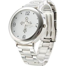 Unisex Cross Shaped Alloy Quartz Analog Wrist Watch (Silver)