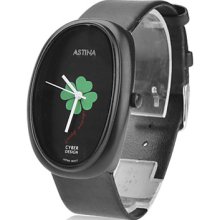 Unisex Leather Analog Quartz Watch Wrist with Elliptical Case 2333H (Black)