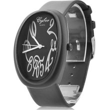 Unisex Leather Analog Quartz Watch Wrist with Elliptical Case 2333A (Black)