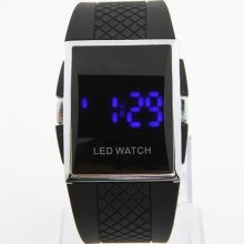 Unisex' Led Digital Show Time Wrist Watch Mirror Sliver Side Round Rectange