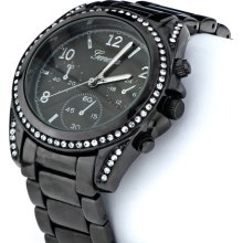 Valentine's Rhinestone Boyfriend Watch - Gun Metal - Final Sale