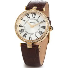 Vendome Ladies' Silvertone Sunray Dial Crystal Bezel Brown Leather
