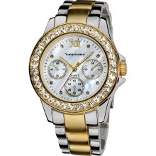 Vernier Ladies Dazzling Boyfriend Mother of Pearl Dial Faux-Chrono Bracelet Watch (Two-tone)