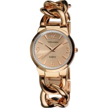 Vernier Ladies Fashion Rose Gold Tone Oversized Interlocking Link Bracelet Quartz Watch (Rose-tone)