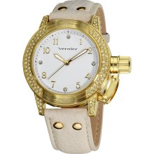 Vernier Ladies Oversized Crown-Protector Strap Watch (Gold-tone)