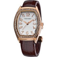 Vernier Ladies Rose Tone Genuine Crystal Stone Bezel Lizard Embossed Bangle Watch (Rose-tone)