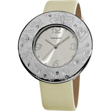 Vernier Women's Silvertone Etched Thin Round Bezel Strap Watch