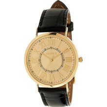 Vicence Small Round Roman Numeral Dial Leather Strap Watch, 14K - Black - One Size
