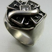 Vintage Biker Stainless Steel Cross&shield Mens Ring