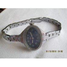 Vintage womens watch 'LUCH'(Ray) Soviet ledies watch ellipse blue dial USSR 70s