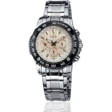 WEIDE Classic Chronograph Dial Stainless Steel Swizz Quartz Wrist Watch W0043 - Silver - Stainless Steel