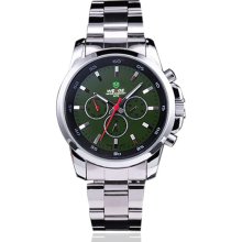 WEIDE Fashion Green Dial Gold Letters Stainless Steel LCD Quartz Watch W0047 - Silver - Stainless Steel