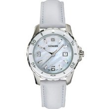 WengerÂ® Ladies Sport White Mother Of Pearl Dial Leather Watch Dynamic