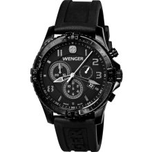 Wenger Mens Squadron Chrono Black Dial / Black Silicone Strap