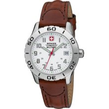 Wenger Swiss Military Grenadier Ladies Watch - White Dial Brown Leather Strap - Women's Watches
